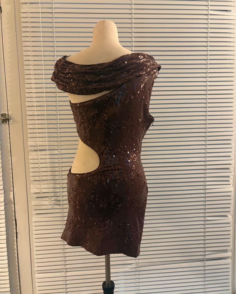 Brown Sequin Cut Out Dress - Image 4