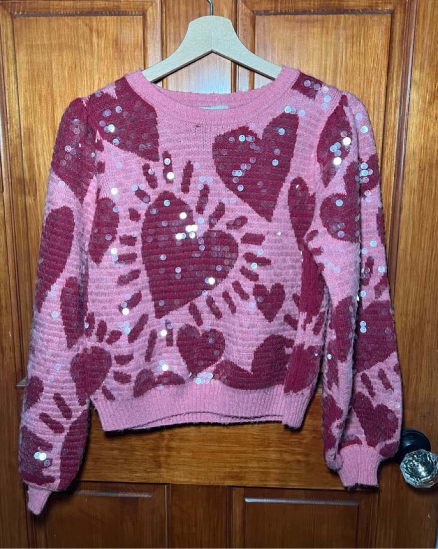 FARM RIO Festive Sequin Heart Sweater - Image 2