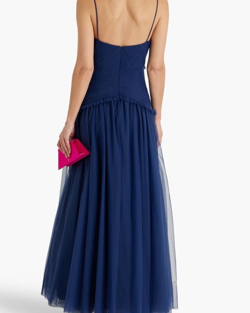 Zac Posen Navy Pleated Tulle Gown - Image 4