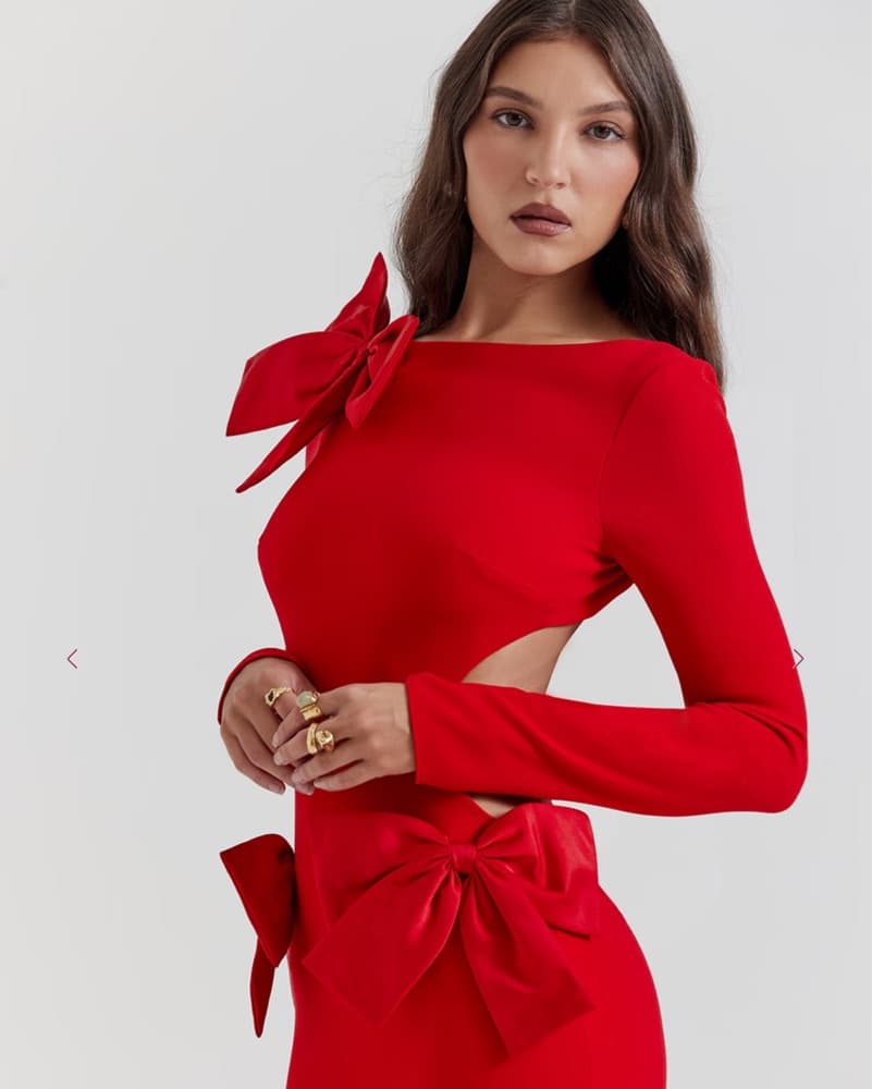 House Of Cb Lavelle Red Bow Dress - Image 3