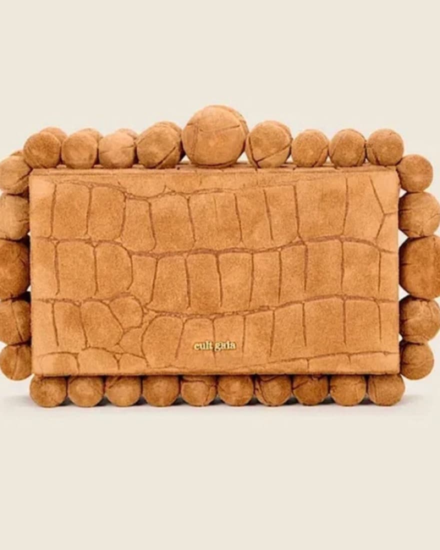 Cult Gaia Croc Embossed Suede Box Clutch - Image 1