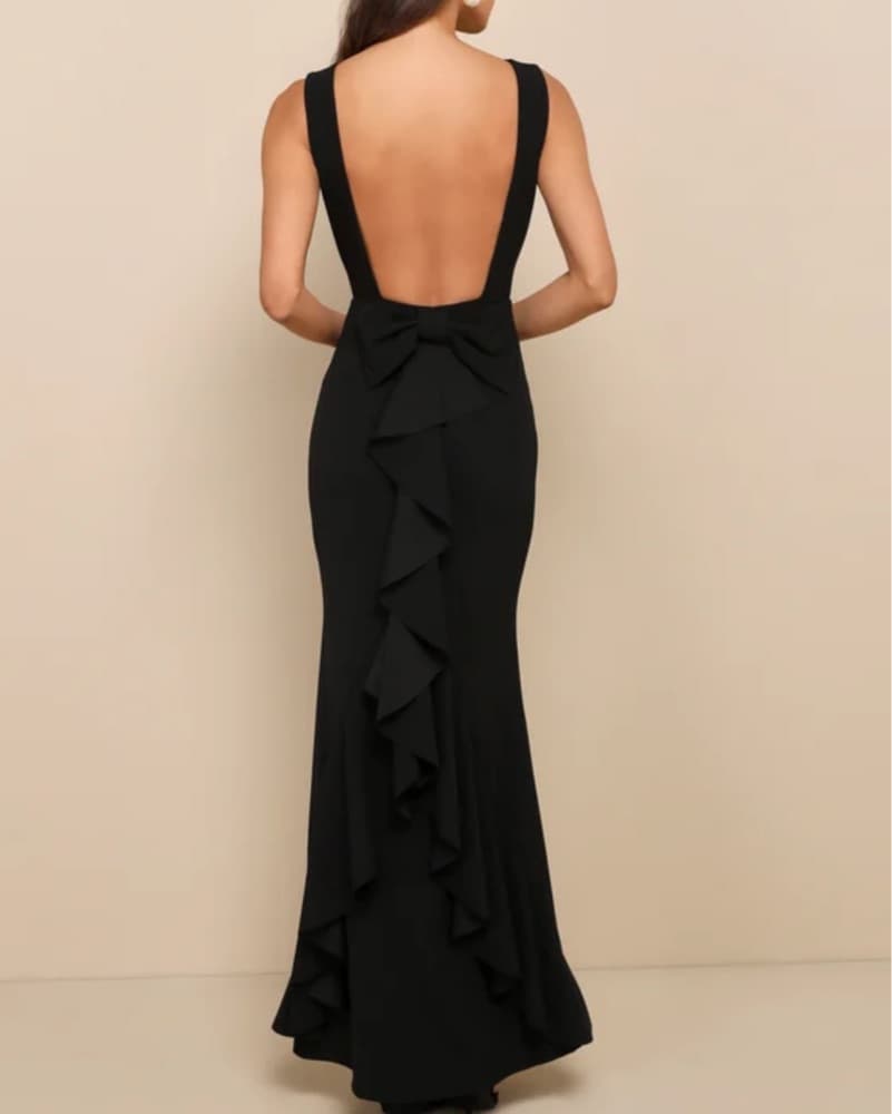 Elegant Low Black Ruffled Gown - Lulu’s - Image 3