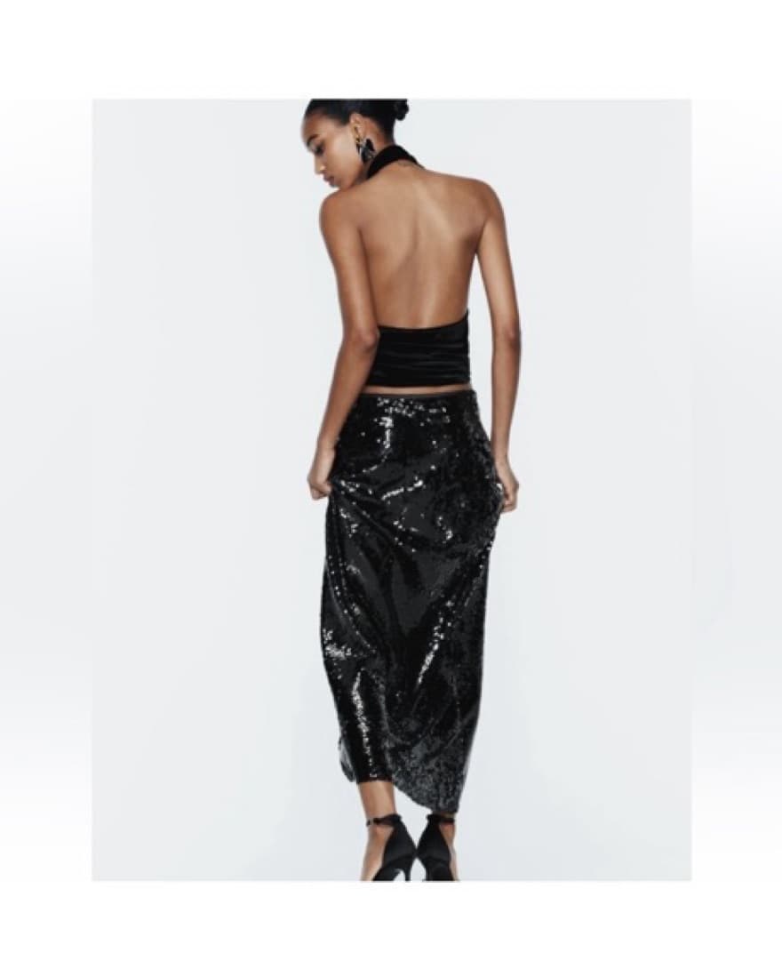 Zara Sequin Black Skirt S - Image 2