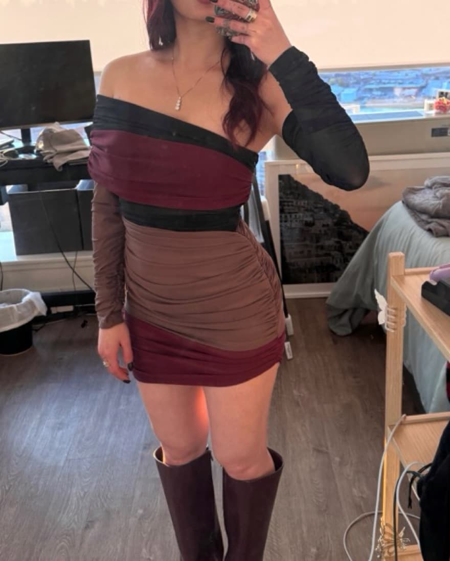 Burgundy Off Shoulder Dress - Image 2