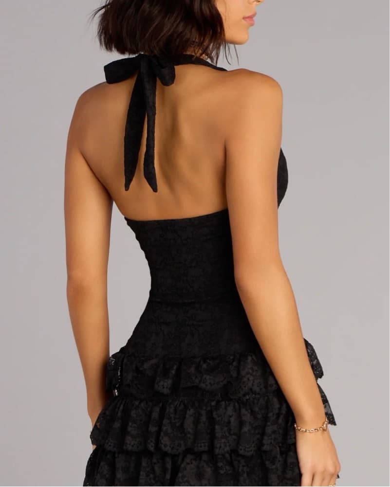 Flirty Black Lace Ruffle Dress - Image 2