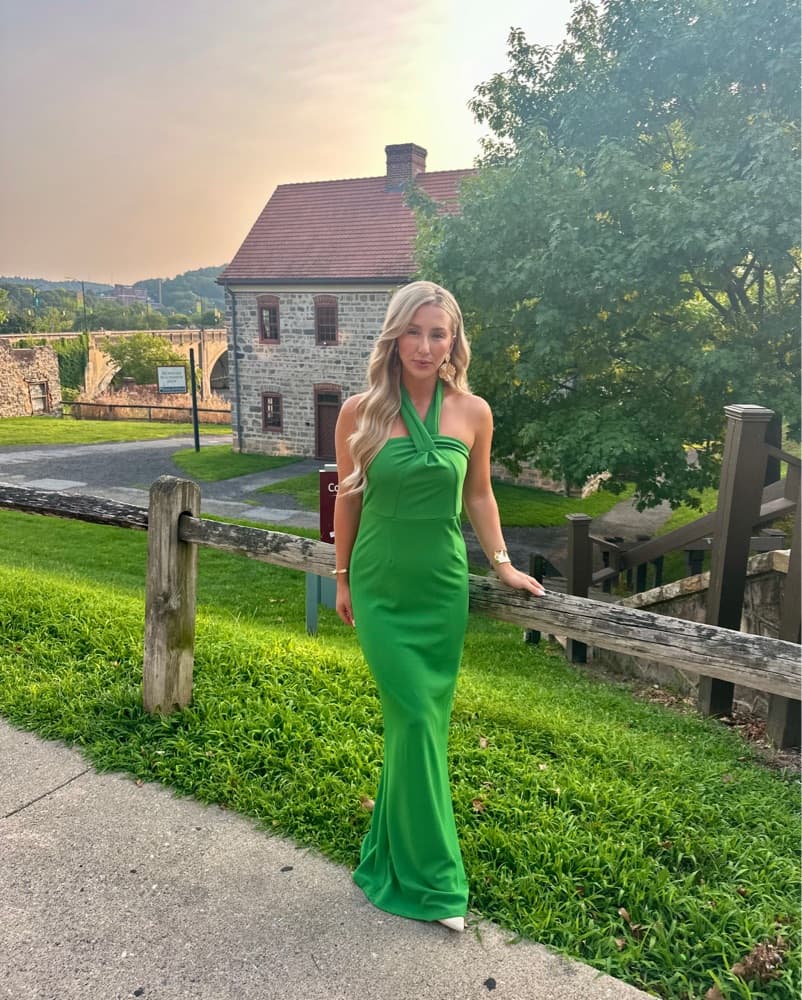 Lulu’s Green Halter Gown Open Back - Image 1