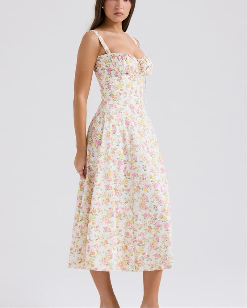 CARMEN Ivory Meadow Print Cotton Bustier - Image 4