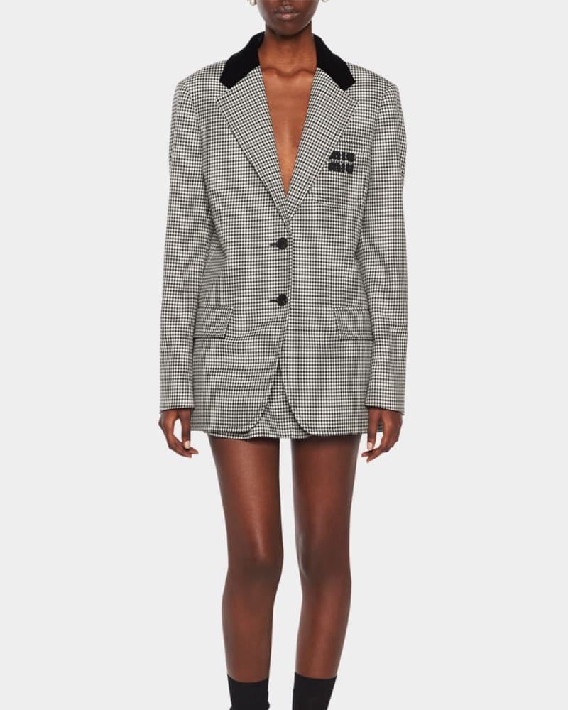 Miu Miu Plaid Velvet Collared Blazer - Image 1