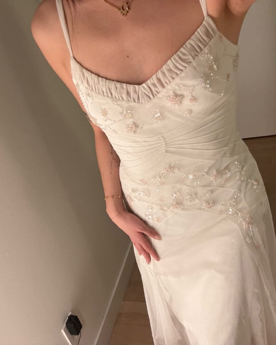 White Beaded Flowy Dress - Image 2