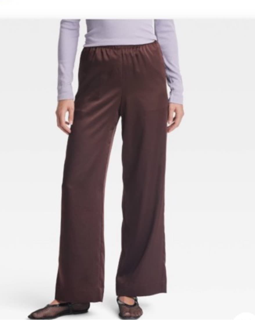 Brown Satin Mid-Rise Pants - Image 1