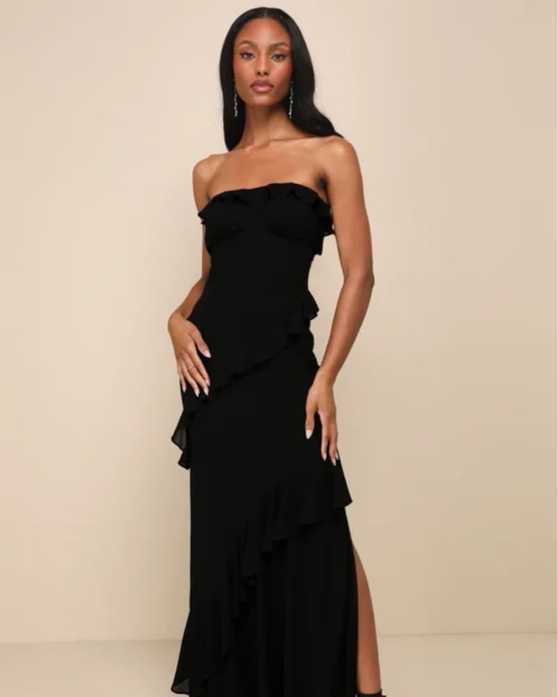 Ruffled Cutout Strapless Maxi Dress - Image 1