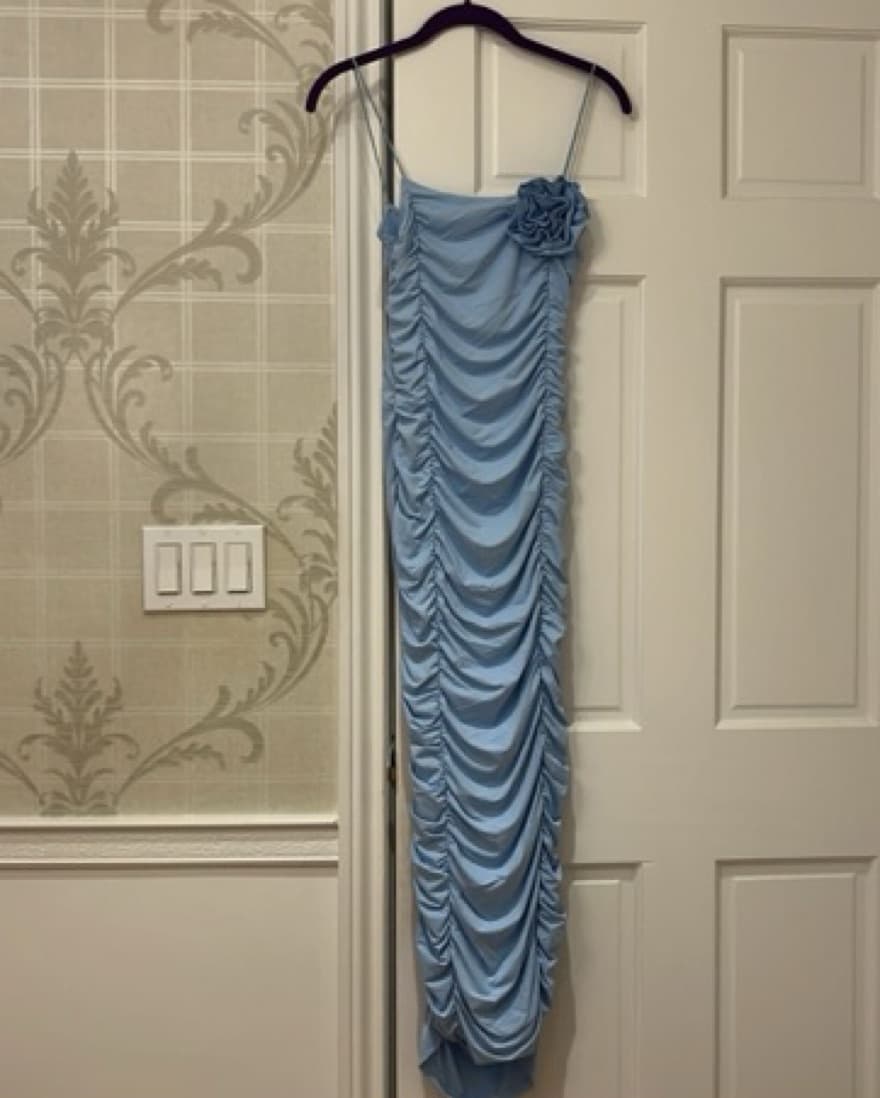 Zara Draped Blue Flower Dress - Image 4