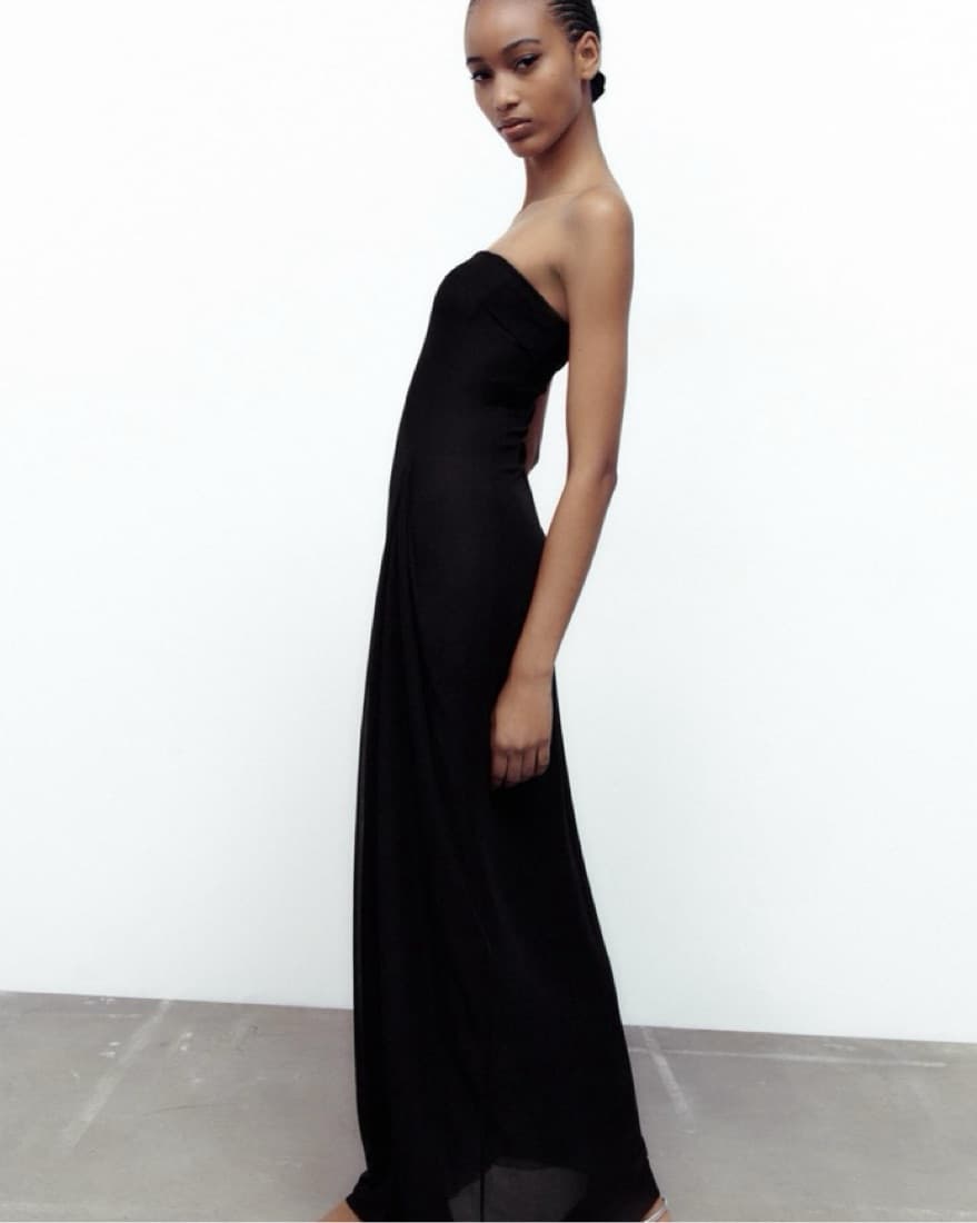 Tulle Strapless Black Dress  - Image 2