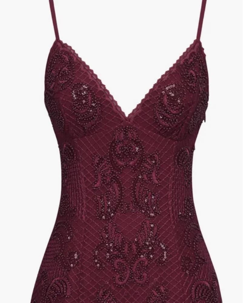 Wine House of CB Handbeaded Dress - Image 4