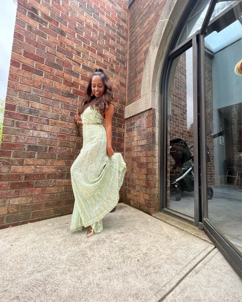 Green Sequin Jumpsuit with Halter Neck - Image 3
