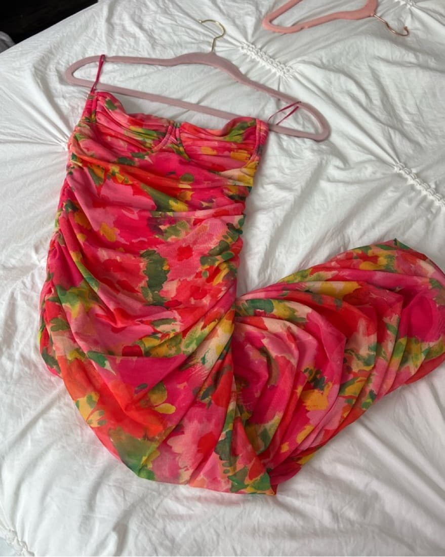 Zara Midi Floral Strapless Dress - Image 4