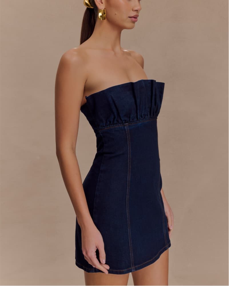 Raesha Frill Denim Mini Dress - Indigo - Image 2