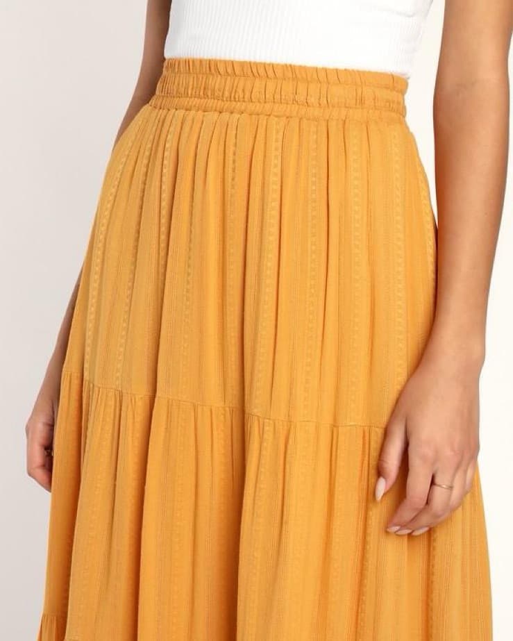 Mustard Yellow Tiered Flowy Maxi Skirt - Image 3
