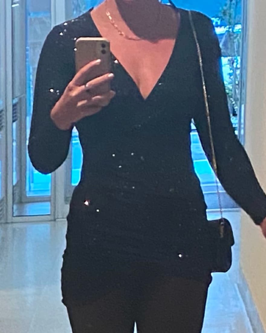 Black Sparkly Long Sleeve Mini Dress - Image 6