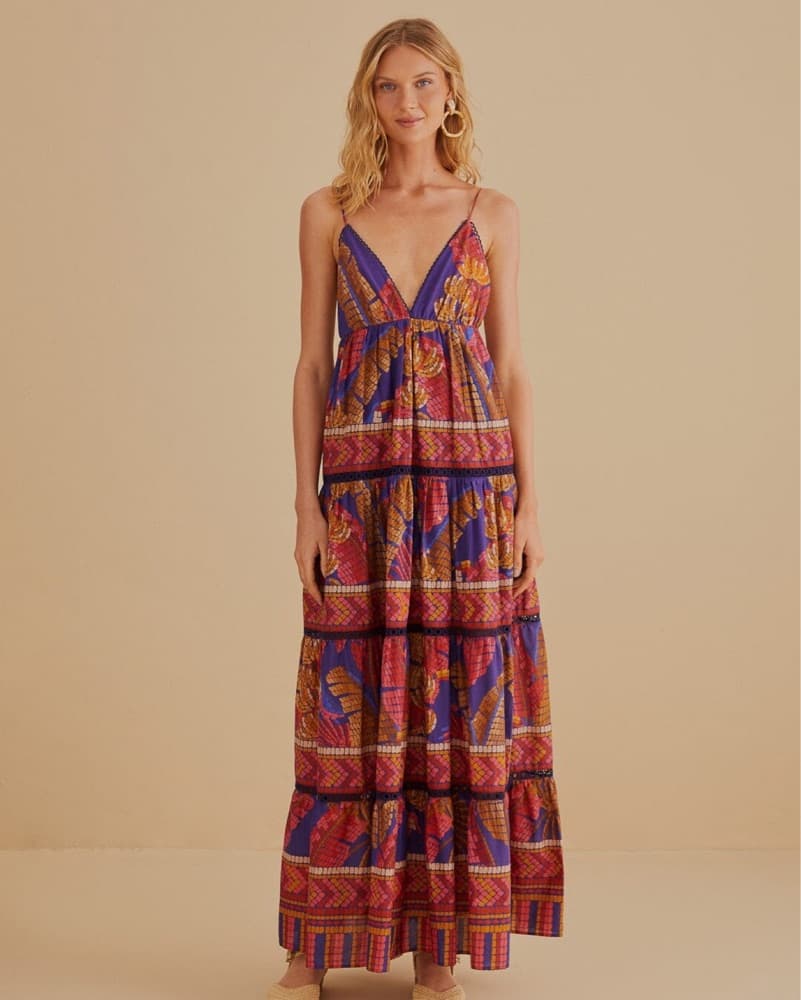 Blue Forest Mosaic Sleeveless Maxi Dress - Image 2