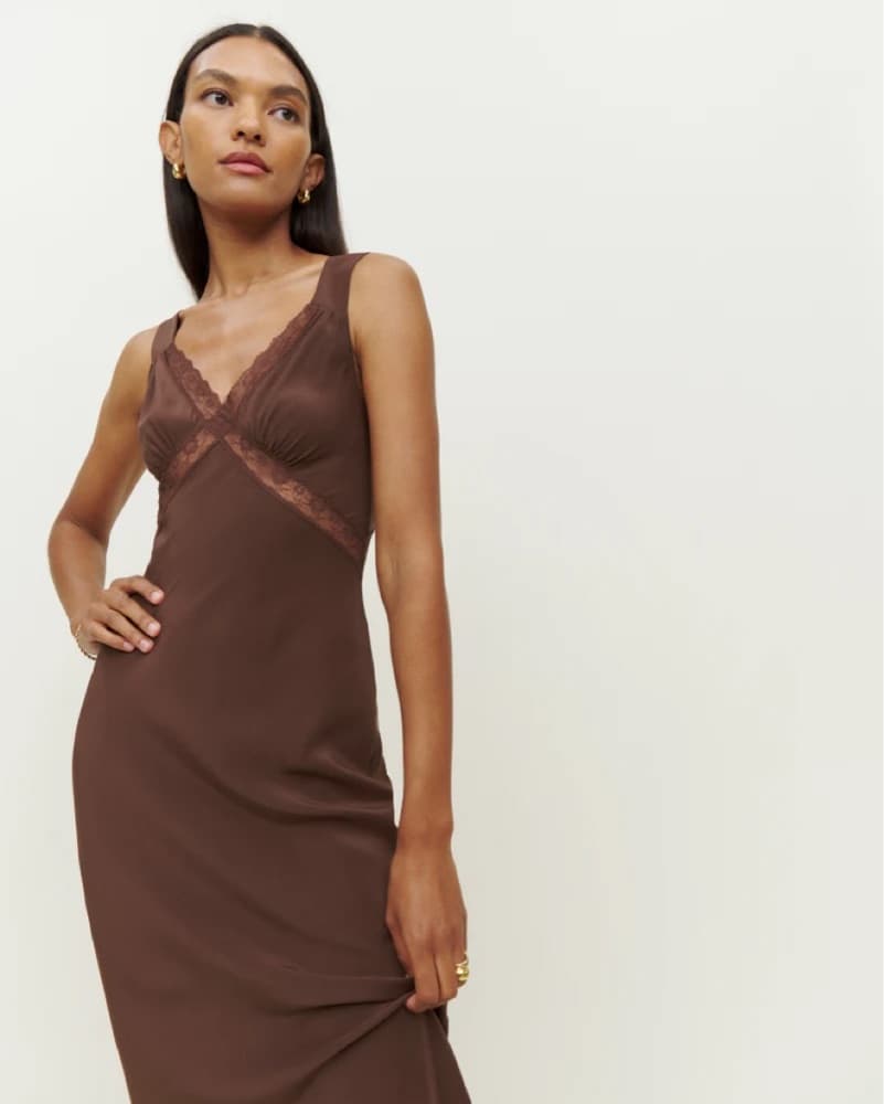 Reformation Brown Silk Dress - Image 1