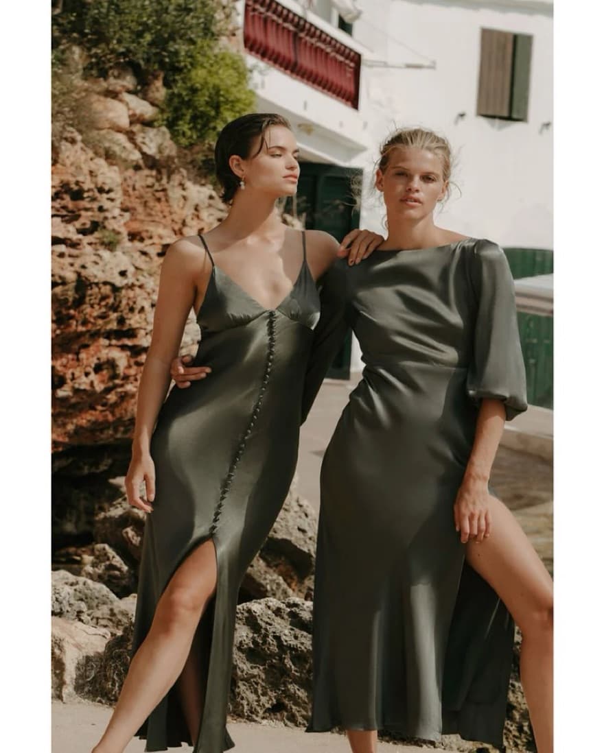 La Lune Bias Slip Dress Olive Green - Image 1