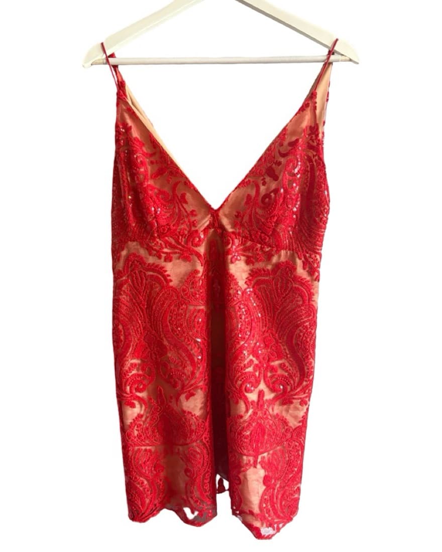 Free People Red Night Shimmers Dress - Image 4