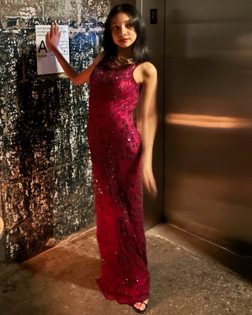 Vintage Magenta Beaded Gown - Image 1