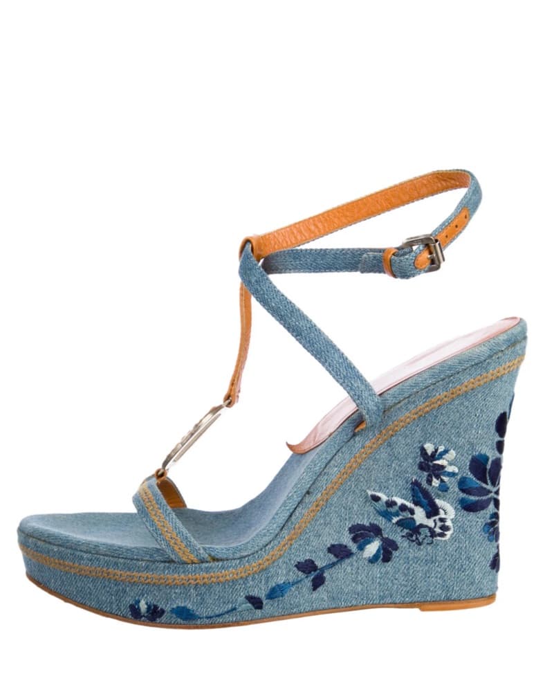 Vintage Dior Denim Wedge Heels - Image 2