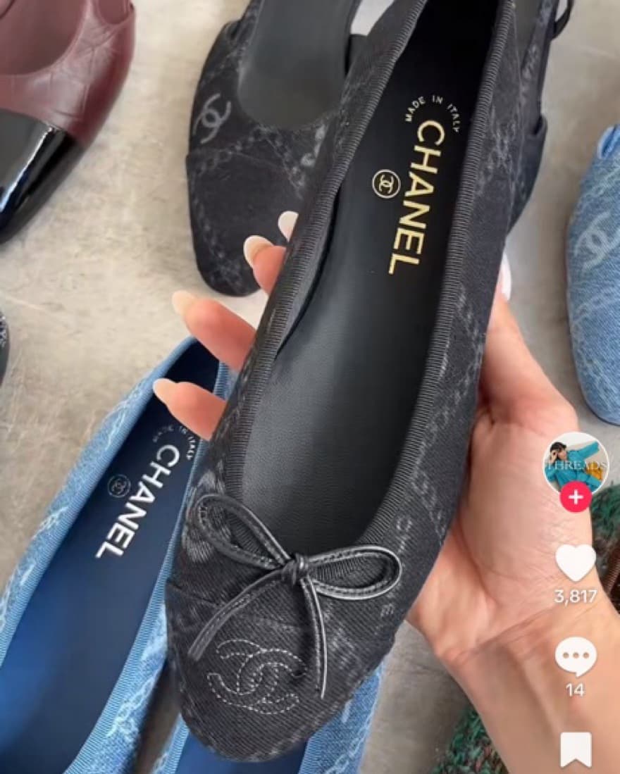 Chanel Denim Ballet Flats Black Bow - Image 3
