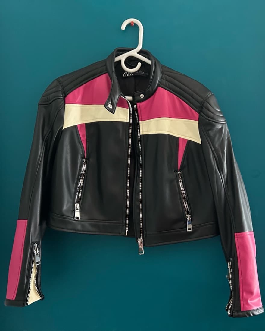 Black and Pink Motorcycle Jacket - Image 1