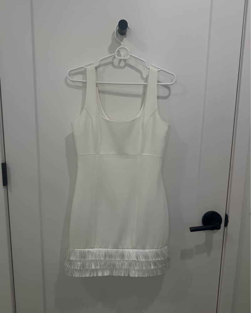Cinq a Sept White Fringed-Hem Mini Dress - Image 3
