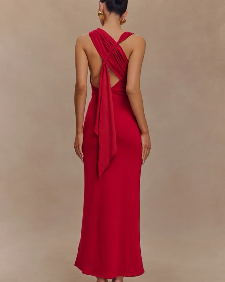 Striking Red Halter Gown - Image 2