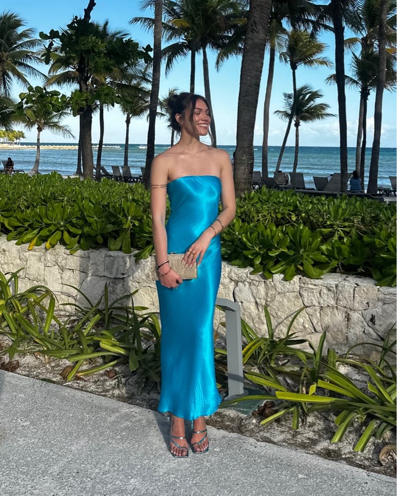 Blue Shimmer Strapless Dress - Image 3