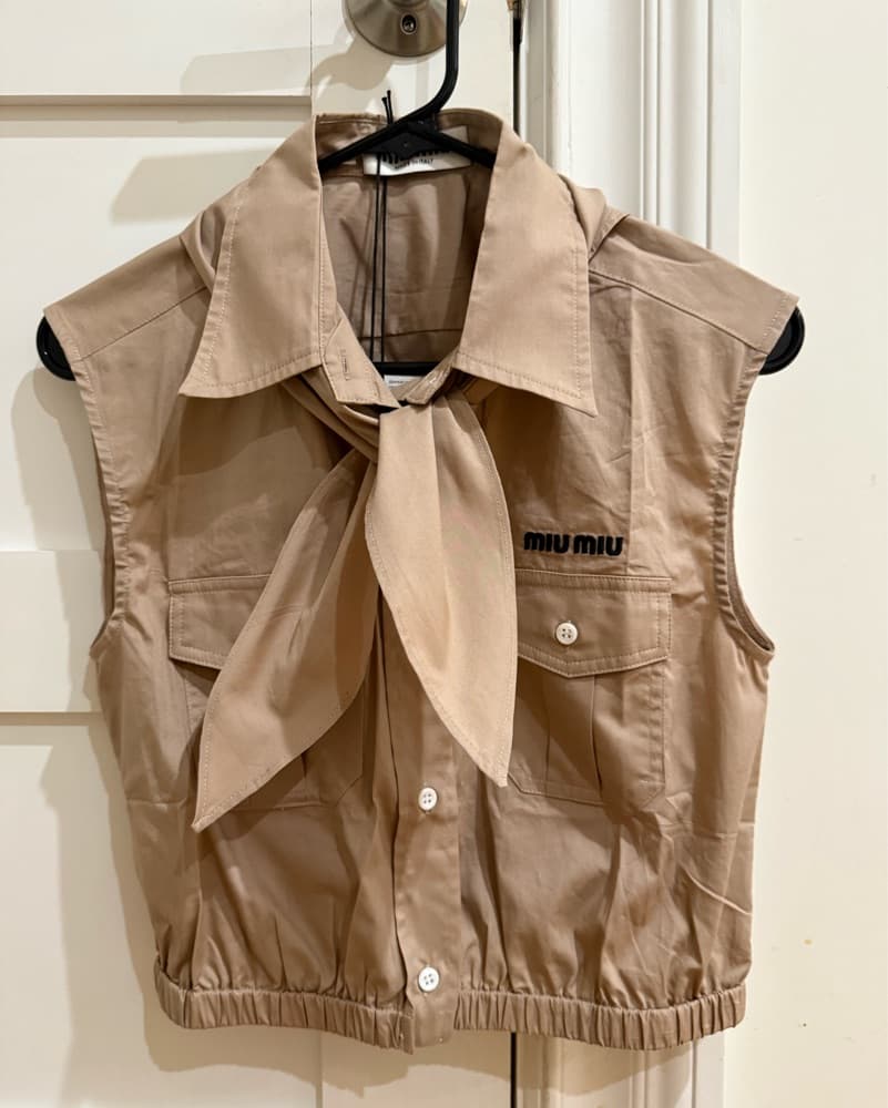 Miu Miu Crooped Poplin Top With Scarf - Image 3