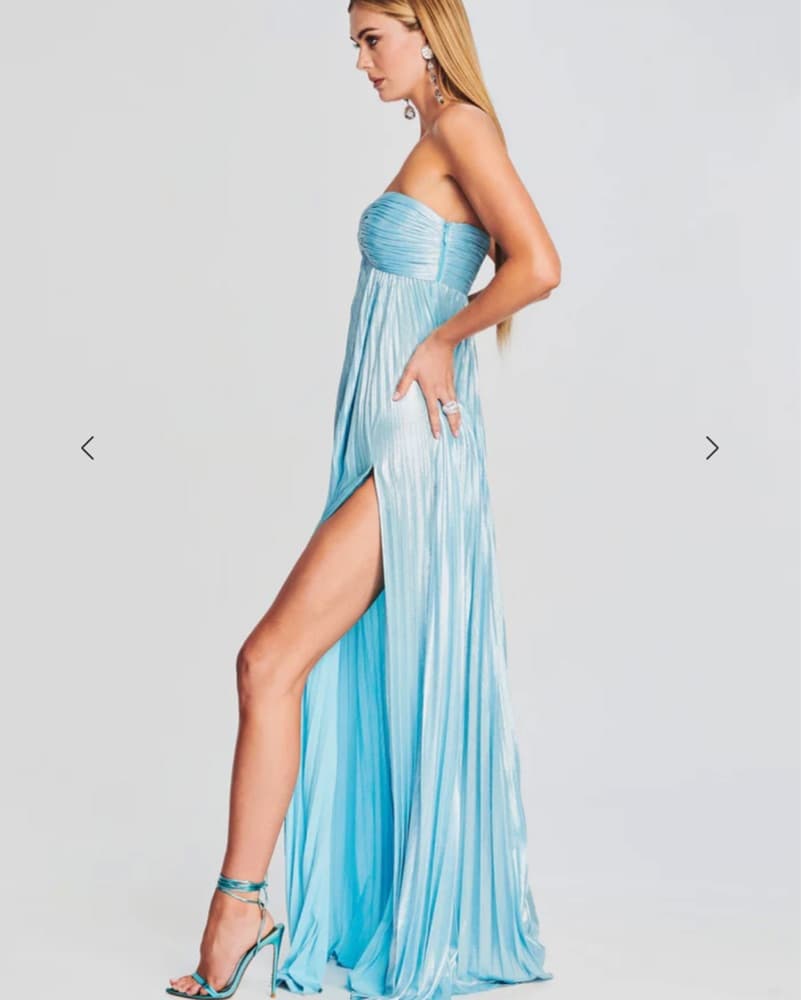 Blue Pleated Metallic Maxi Dress - Image 3
