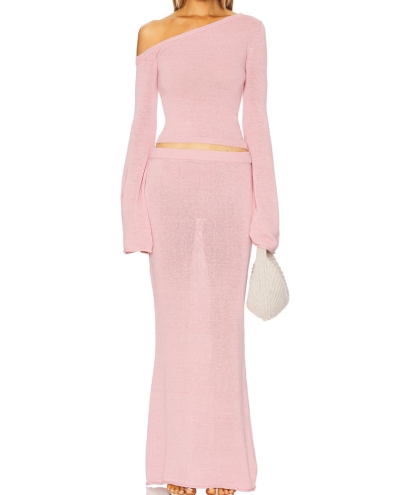 SEROYA Baby Pink Long Sleeve Maxi Set - Image 1