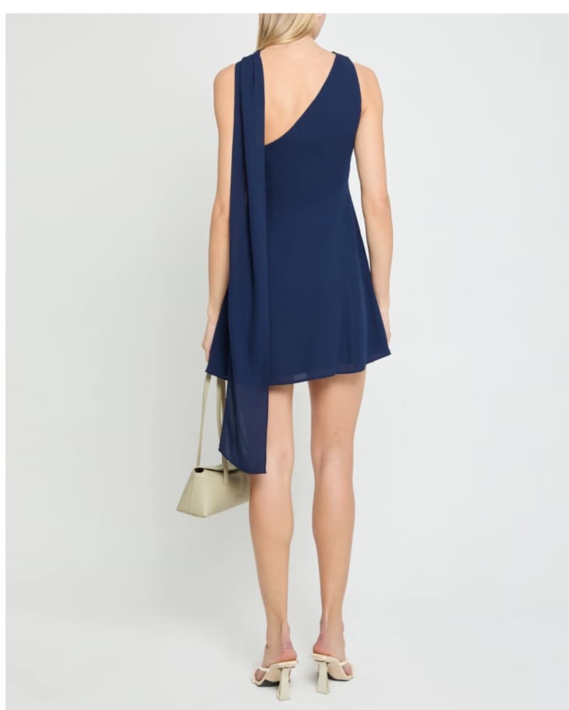 One Shoulder Navy Scarf Dress - Image 3