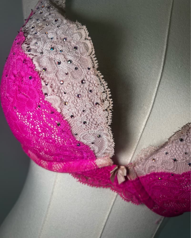 Pink Lace Rhinestone Bra - Image 2