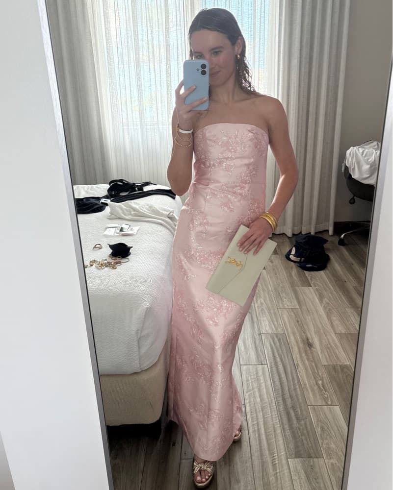  Strapless Pink Floral Gown - Dessy - Image 4