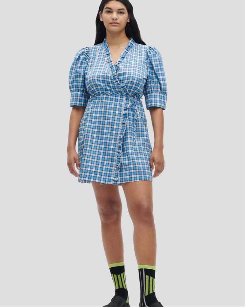Ganni seersucker wrap dress - Image 1