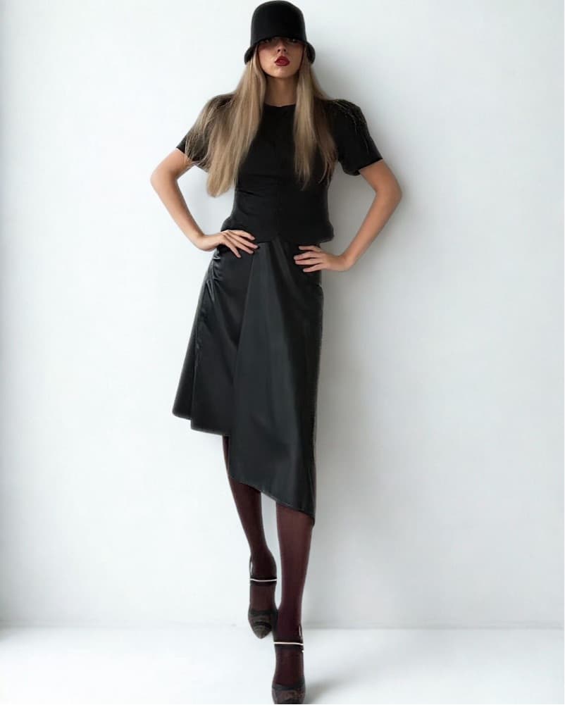 Leather skirt + Puff Sleeve top  - Image 1