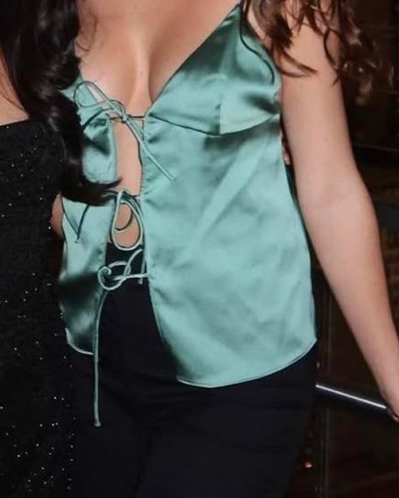 Green Satin Tie Tank Top - Image 2