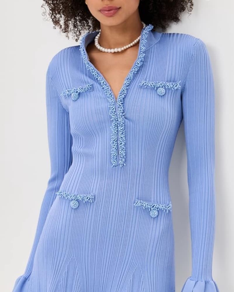Blue Pearl Trim Knit Mini Dress - Image 4