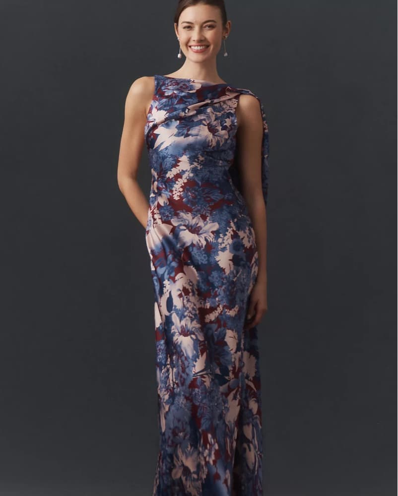 Blue floral Black Tie Dress BHLDN - Image 1