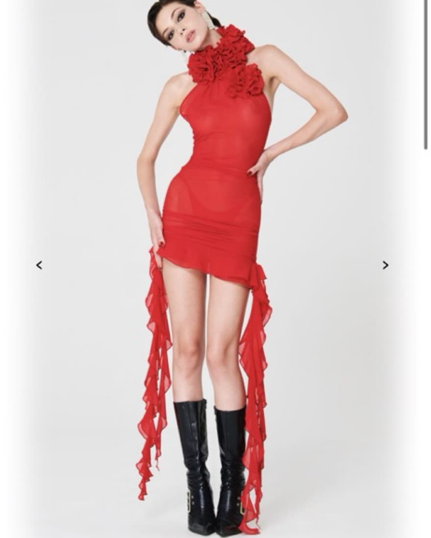 Fanci Club Red Rosette Ruffle Dress  - Image 1