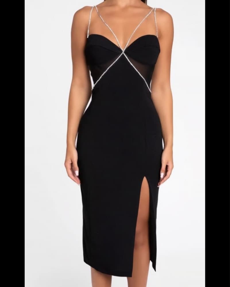  Black Rhinestone Midi Dress - Image 2