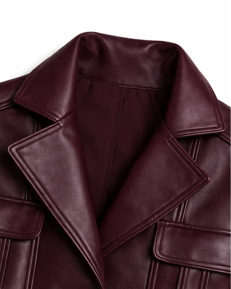 Burgundy Faux Leather Moto Jacket - Image 4