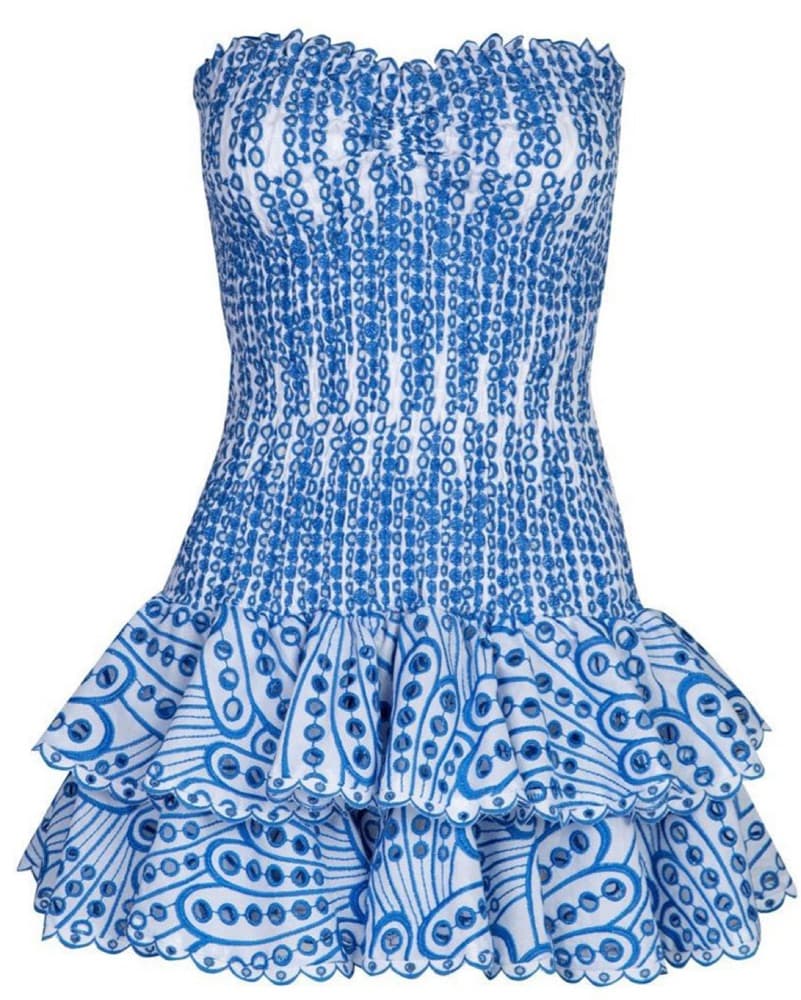 Eyelet Blue Strapless Mini Dress - Image 1