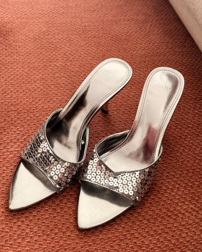 MANGO Silver Kitten Heels - Image 1